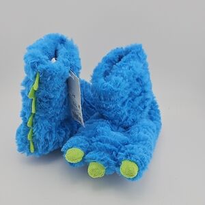 Fuzzy Blue Monster Paw Slippers